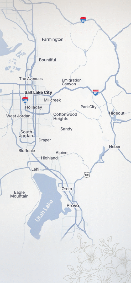 Map of Utah cities and highways near Salt Lake City.